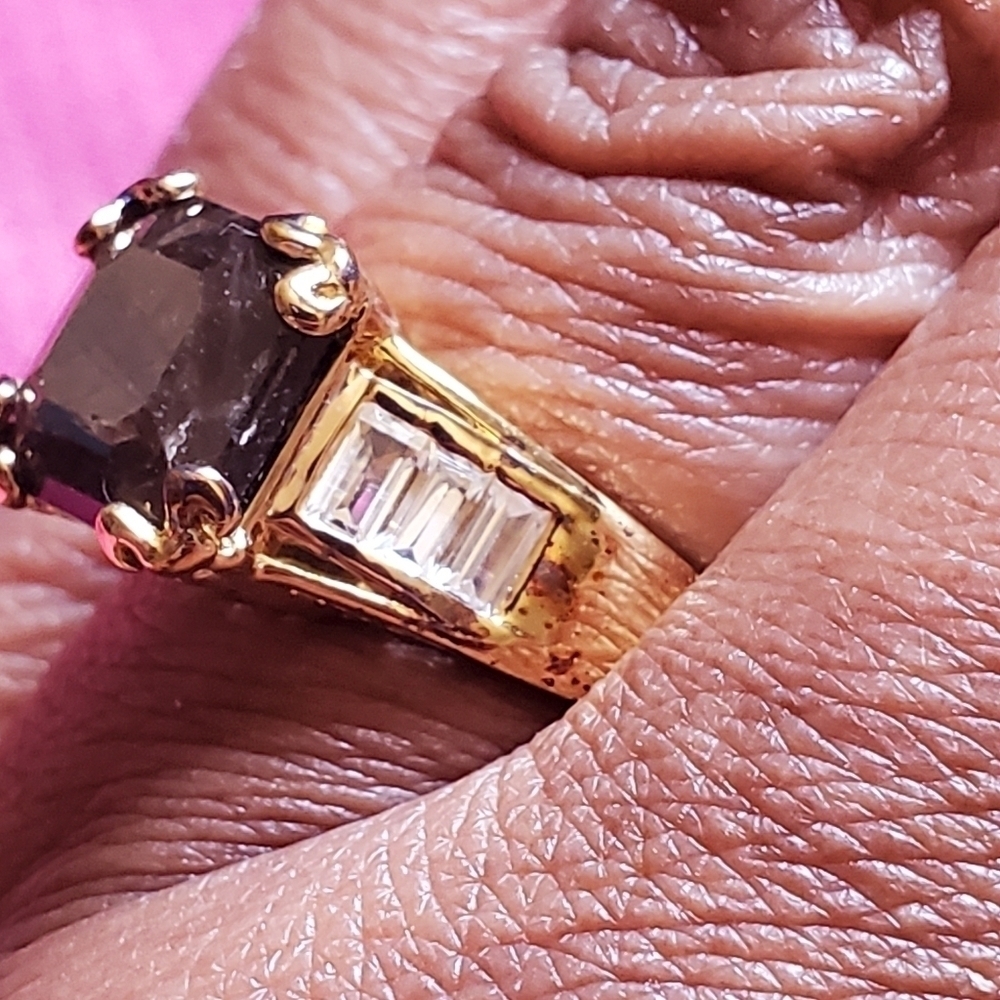 Chocolate Sapphire White Zircon Gold Vermeil Cocktail Ring - Picture 7 of 10